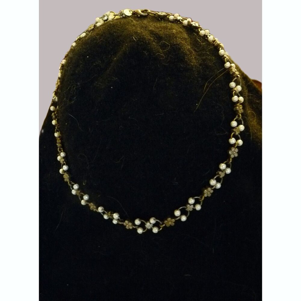 After Thoughts Vintage Floral Romantic Dainty Necklace Pearl Rhinestone Choker